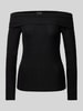 Pieces Slim Fit Langarmshirt mit Glitzer-Effekt und Off-Shoulder-Arm Modell 'SANDRA' Black