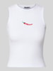 Review Tanktop mit Motiv-Stitchings Weiss