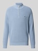 Fynch-Hatton Regular Fit Strickpullover aus reiner Baumwolle mit Troyer-Kragen Hellblau