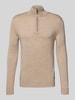 JOOP! Collection Gebreide pullover van scheerwol met opstaande kraag, model 'Dario' Beige