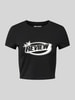 Review Kort T-shirt met labelprint Zwart