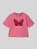Guess T-shirt met labelopschrift Fuchsia
