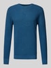 Tom Tailor Regular Fit Strickpullover mit geripptem Rundhalsausschnitt Petrol