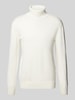 Tom Tailor Denim Regular Fit Rollkragenpullover aus reiner Baumwolle mit strukturiertem Kontraststreifen-Detail Offwhite