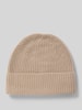 MCNEAL Gebreide muts van kasjmier met brede omslag Zand gemêleerd