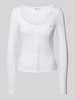 Tommy Jeans Slim Fit Longsleeve mit Rundhalsausschnitt Modell 'BUTTON THRU' Weiss