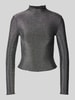 Pieces Slim Fit Langarmshirt mit Mock-Neck-Kragen und Frill-Abschlüssen Modell 'SANDRA' Anthrazit