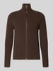 Forét Regular fit gebreid jack van zuivere wol Donkerbruin