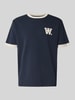 Wood Wood T-shirt met geribde ronde hals, model 'Parker' Marineblauw