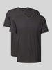 RAGMAN T-Shirt mit geripptem V-Ausschnitt Black