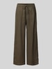 OPUS Wide leg linnen broek met elastische band, model 'Mileni' Olijfgroen