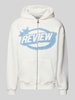 REVIEW Sweatjacke mit Label-Print Offwhite