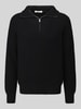 Selected Regular Fit Pullover aus reiner Baumwolle mit Troyer-Kragen Black