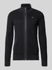 PME Legend Regular Fit Strickjacke aus reiner Baumwolle mit Label-Stitching Graphit Melange