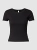 QS Kort T-shirt in riblook Zwart