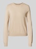 s.Oliver RED LABEL Korte gebreide pullover van viscosemix met geribde ronde hals Beige