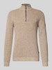 camel active Slim Fit Troyer mit Reißverschluss Modell 'Mouline' Offwhite Melange