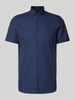 OLYMP Level Five Body fit zakelijk overhemd met 1/2-mouwen, model 'NEW YORK' Marineblauw