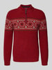 RAGMAN Sweter z mieszanki wełny z norweskim wzorem i kołnierzem zapinanym Czerwony