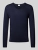 OLYMP Level Five Slim Fit Strickpullover mit gerippten Abschlüssen Marine