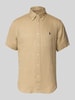 Polo Ralph Lauren Custom Fit Leinenhemd mit Button-Down-Kragen Camel