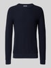 Lindbergh Strickpullover mit Strukturmuster und Rundhalsausschnitt Dunkelblau