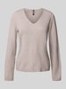 Pieces Regular Fit Pullover mit V-Ausschnitt Modell 'BREE' Sand Melange