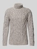 RAGMAN Rollkragenpullover mit Zopfmuster Silber Melange