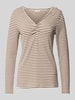 Fransa Longsleeve mit geripptem V-Ausschnitt Modell 'mona' Taupe