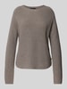 Oui Gebreide pullover met geribde ronde hals Taupe