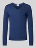 OLYMP Level Five Slim Fit Strickpullover mit gerippten Abschlüssen Jeansblau