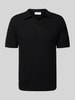 SELECTED HOMME Regular fit poloshirt in gehaakte look, model 'LINO' Zwart