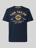 Tom Tailor Regular Fit T-Shirt aus reiner Baumwolle mit Label Print Dunkelblau