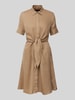 Lauren Ralph Lauren Knielange linnen jurk met strikceintuur, model 'WAKANA' Camel