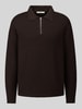 Selected Relaxed Fit Pullover aus reiner Viskose mit halblangem Zipper Dunkelbraun