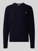 Lacoste Sweter z dzianiny o kroju regular fit z czystej wełny Ciemnoniebieski