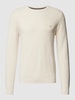 Fynch-Hatton Gebreide pullover met labelstitching Offwhite gemêleerd