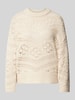 Pieces Figurumspielender Strickpullover mit Lochmuster 'PCNIANA' Beige