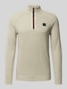 s.Oliver RED LABEL Regular Fit Strickpullover aus reiner Baumwolle mit Troyer-Kragen Beige