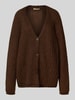 Smith and Soul Oversized gebreid cardigan met V-hals, model 'HAIRY' Chocoladebruin