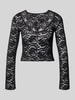 ONLY Slim Fit Langarmshirt in Spitzen-Mesh-Optik Modell 'NIKKA' Black