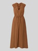 Jake*s Casual midi-jurk met V-hals en vetersluiting Chocoladebruin