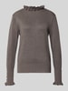FREE/QUENT Strickpullover mit Stehkragen und Rüschen Modell 'Katie' Taupe