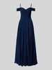 Mascara Abendkleid mit Carmen-Ausschnitt und Gehschlitz Marine