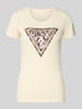 GUESS Slim fit T-shirt met siersteentjes Ecru