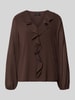 s.Oliver BLACK LABEL regular fit blouse met lange mouwen in crêpe-look Donkerbruin