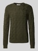 SELECTED HOMME Sweter z dzianiny z fakturowanym wzorem model ‘CALLIS’ Ciemnozielony