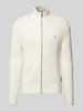 Tommy Hilfiger Strickjacke mit geripptem Stehkragen Offwhite