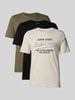 Jack & Jones T-shirt met labelprint in een set van 3 stuks, model 'ETHAN' Olijfgroen