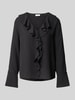 s.Oliver BLACK LABEL Regular fit blouse met volants en V-hals  Zwart